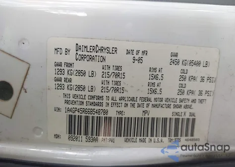 2006 Chrysler Town & Country z USA, uszkodzony, nr VIN 1A4GP45R66B548780